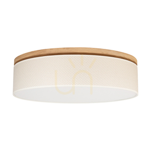 Mercedes Ceiling Light, Oiled Oak, Cream and Silver Lampshade, 4xE27, Ø58 cm small 0