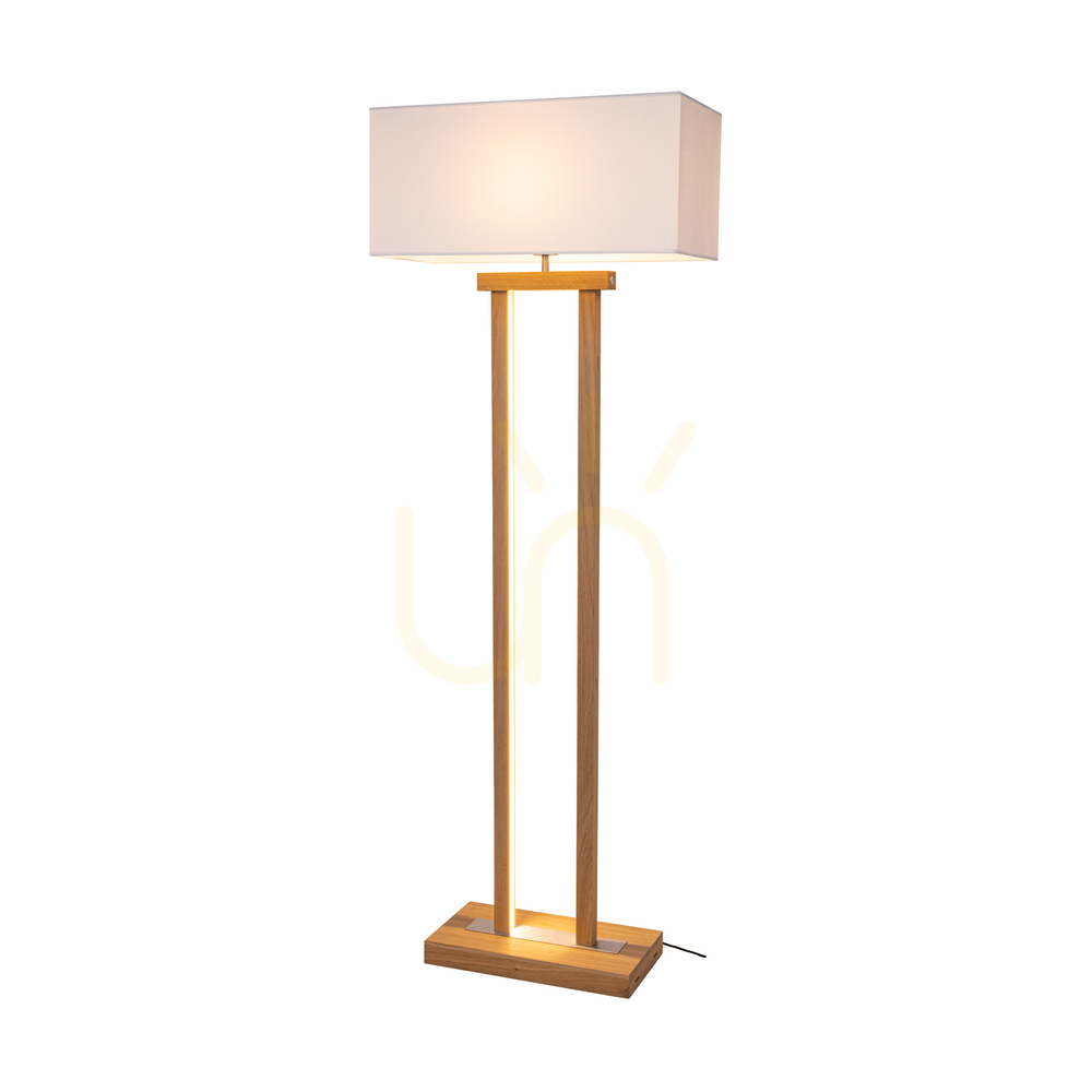 View Hakon Floor Lamp, Oiled Oak/Matte Nickel, White Lampshade, 1xE27 + 2xLED 40 W, 56 cm Hakon Floor Lamp, Oiled Oak/Matte Nickel, White Lampshade, 1xE27 + 2xLED 40 W, 56 cm