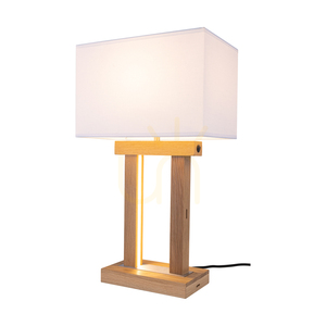Hakon Table Lamp, Oiled Oak/Matte Nickel, White Lampshade, 1xE27 + 2xLED 40 W, 35 cm small 1