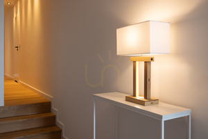Hakon Table Lamp, Oiled Oak/Matte Nickel, White Lampshade, 1xE27 + 2xLED 40 W, 35 cm small 4