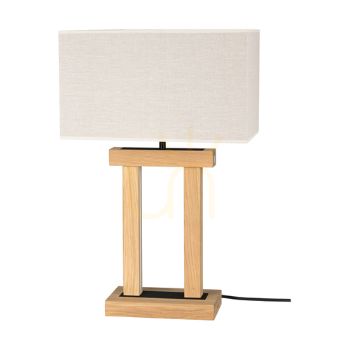 Check Hakon Table Lamp, Oiled Oak/Black, Beige Lampshade, 1xE27 + 2xLED 40 W, 35 cm