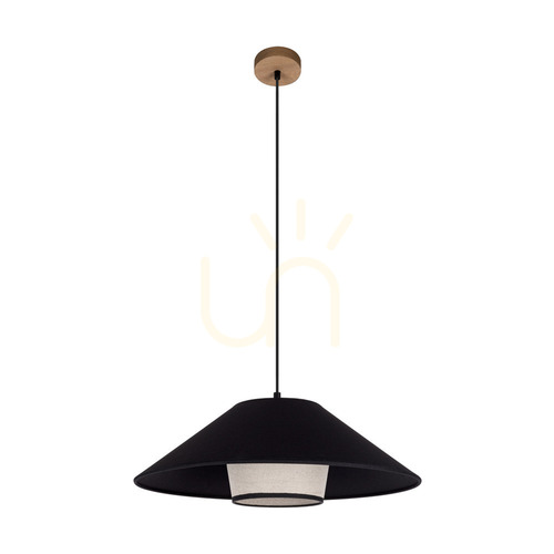 Check Amigo Pendant Light, Oiled Oak, Beige/Black Shade, 1xE27, Ø50 cm