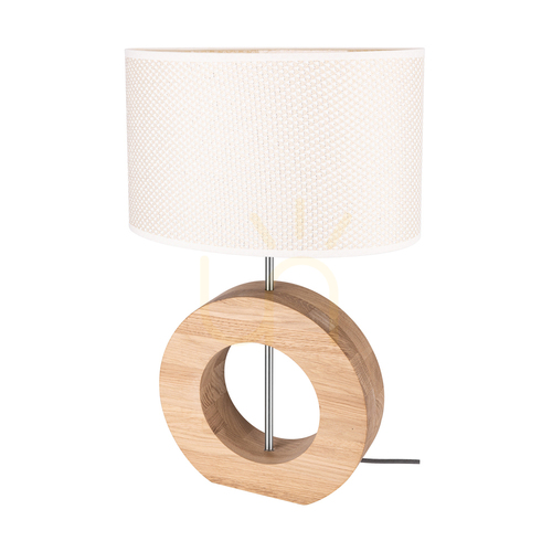 Check Logan Table Lamp, Oiled Oak/Matte Nickel, Cream and Silver Lampshade, 1xE27, 36 cm