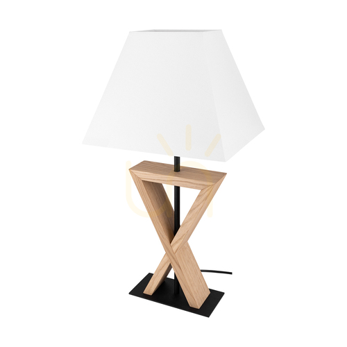 Check Logan Table Lamp, Oiled Oak/Black, White Lampshade, 1xE27, 30 cm