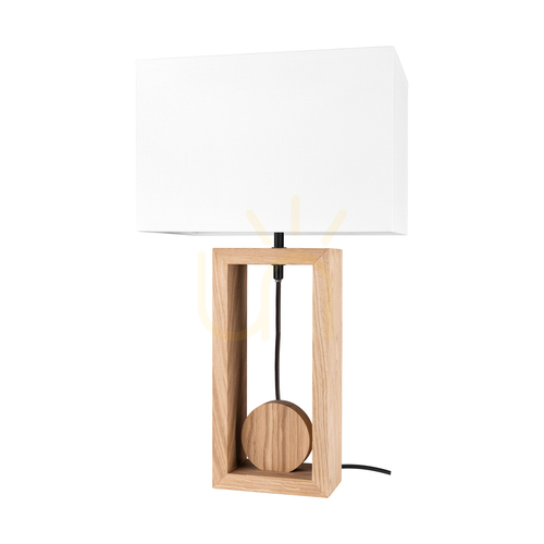 Check Logan Table Lamp, Oiled Oak/Black, White Lampshade, 1xE27, 30 cm
