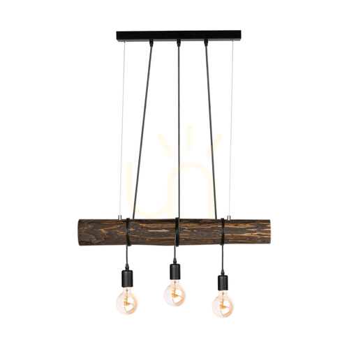 Check Hikari Pendant Light, Walnut/Black, 3xE27, 70 cm