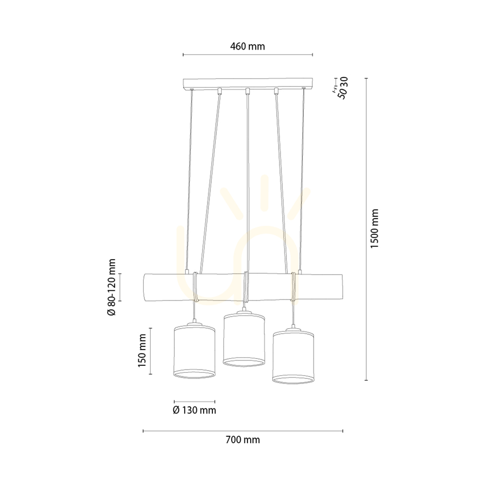 View Treno Pendant Light, Walnut/Black, Beige Shade, 3xE27, 70 cm Treno Pendant Light, Walnut/Black, Beige Shade, 3xE27, 70 cm