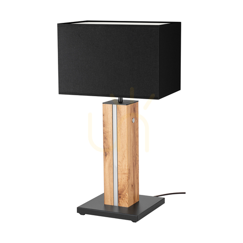 Check Flamo Table Lamp, Oak/Black, Black Lampshade, 1xE27 + 1xLED 4.6 W, 30 cm