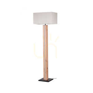 Flamo Floor Lamp, Oak/Black, Beige Lampshade, 1xE27 + 1xLED 16 W, 45 cm small 0