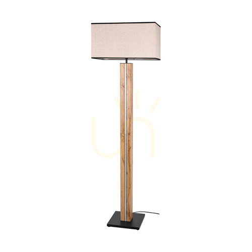 Check Flamo Floor Lamp, Oak/Black, Beige-Black Lampshade, 1xE27 + 1xLED 16 W, 45 cm