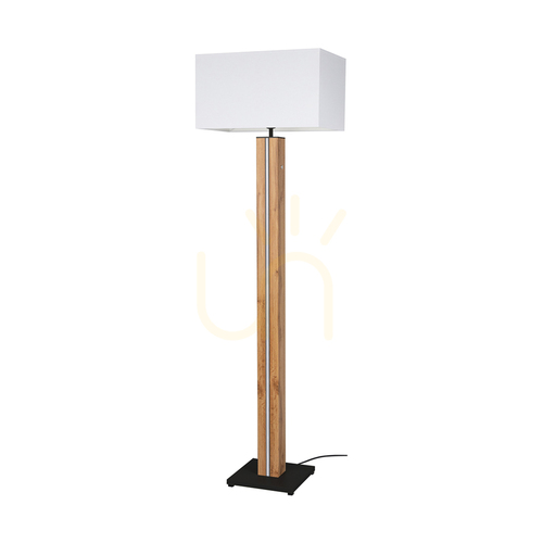 Check Flamo Floor Lamp, Oak/Black, White Lampshade, 1xE27 + 1x16 W LED, 45 cm