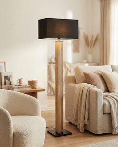 Flamo Floor Lamp, Oak/Black, Black Lampshade, 1xE27 + 1xLED 16 W, 45 cm 1 Flamo Floor Lamp, Oak/Black, Black Lampshade, 1xE27 + 1xLED 16 W, 45 cm small 1