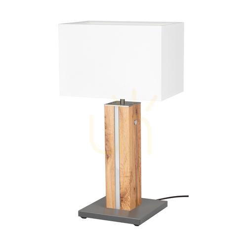 Check Flamo Table Lamp, Oak/Gray, White Lampshade, 1xE27 + 1xLED 4.6 W, 30 cm
