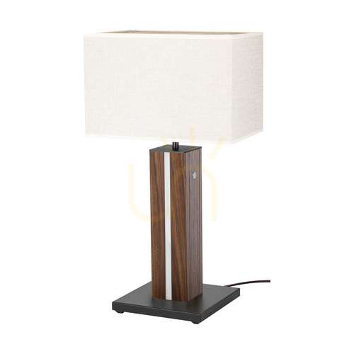 Check Flamo Table Lamp, Walnut/Black, Beige Lampshade, 1xE27 + 1xLED 4.6 W, 30 cm
