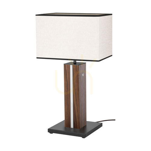 Check Flamo Table Lamp, Walnut/Black, Beige-Black Lampshade, 1xE27 + 1xLED 4.6 W, 30 cm