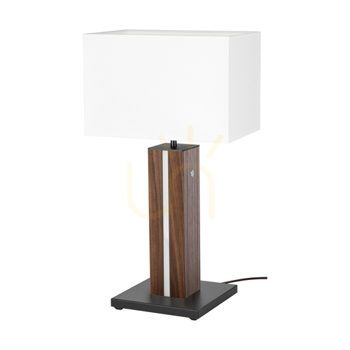 Check Flamo Table Lamp, Walnut/Black, White Lampshade, 1xE27 + 1xLED 4.6 W, 30 cm