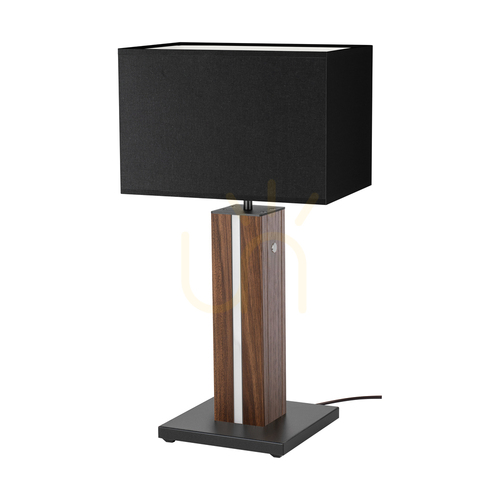 Check Flamo Table Lamp, Walnut/Black, Black Lampshade, 1xE27 + 1xLED 4.6 W, 30 cm