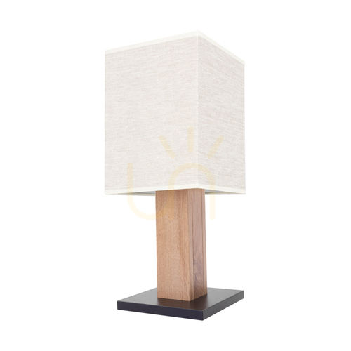 Check Nomma Table Lamp, Oak/Black, Beige Shade, 1xE27, 22 cm