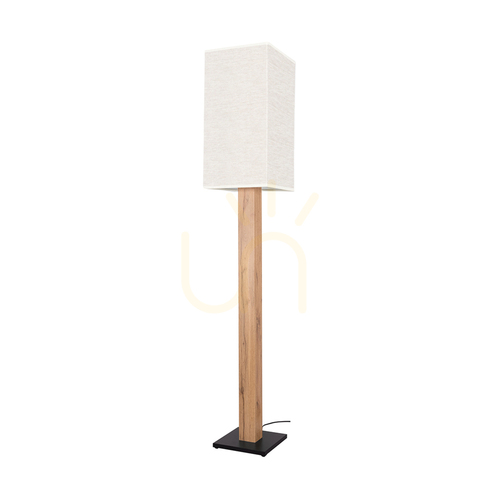 Check Nomma Floor Lamp, Oak/Black, Beige Lampshade, 1xE27, 30 cm