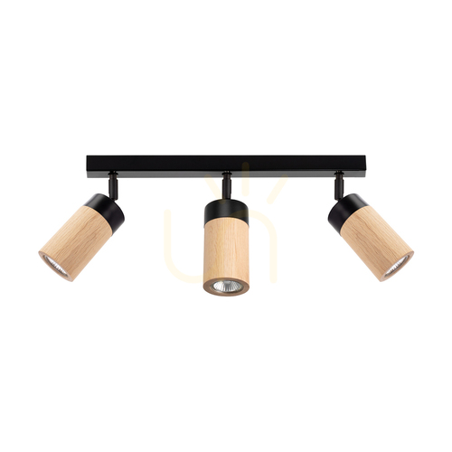 Check Artemis Ceiling Light, Oiled Oak/Black, 3xGU10, 6 W, 52 cm