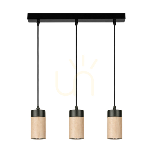 Check Artemis Pendant Light, Oiled Oak/Black, 3xGU10, 6 W, 55 cm
