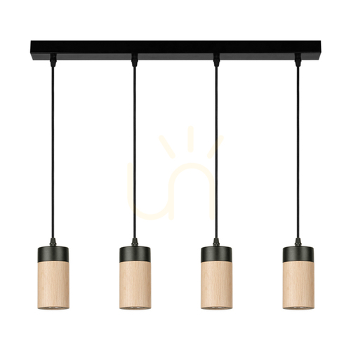 Check Artemis Pendant Light, Oiled Oak/Black, 4xGU10, 6 W, 75 cm