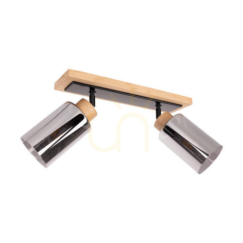 Check Bella Ceiling Light, Oiled Oak/Black, 2xE27, 54 cm