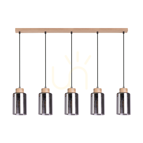 Check Selva Pendant Light, Oiled Oak, 5xE27, 100 cm
