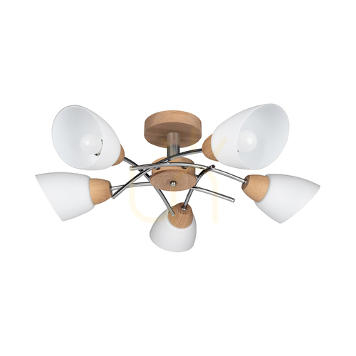 Check Oska Ceiling Light, Oiled Oak, 5xE27, 70 cm