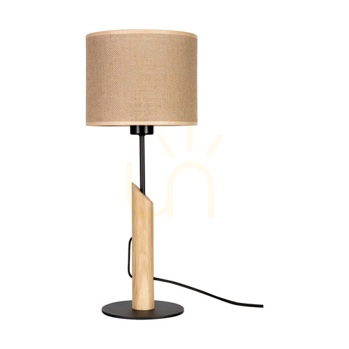 Check Canva Table Lamp, Oiled Oak/Black, Beige Lampshade, 1xE27, Ø20 cm