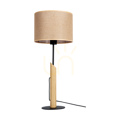 Check Canva Table Lamp, Oiled Oak/Black, Beige Lampshade, 1xE27, Ø27 cm