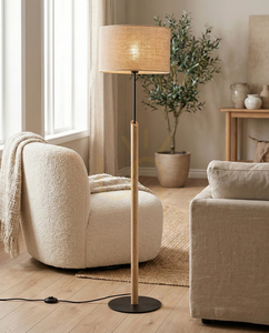 Brinova CANVA floor lamp, oiled oak/black, beige shade, 1×E27, Ø40 cm small 1