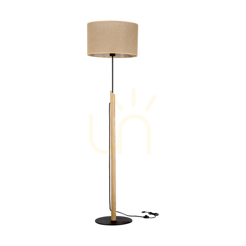 Check Canva Floor Lamp, Oiled Oak/Black, Beige Lampshade, 1xE27, Ø40 cm