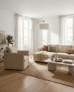 Brindille Floor Lamp, Oiled Oak/White, Beige Lampshade, 1xE27, 94 cm small 1