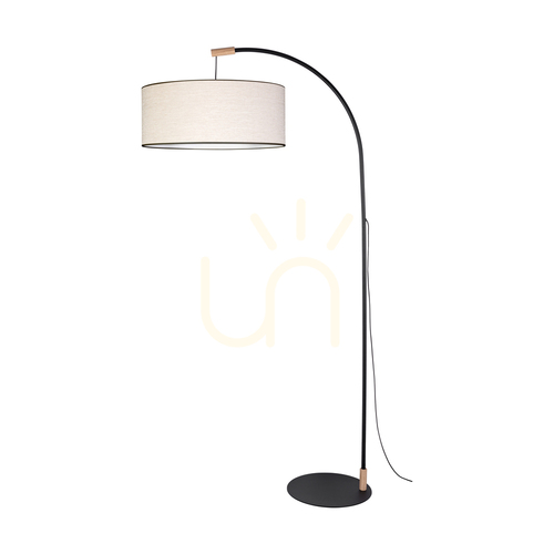 Check Brindille Floor Lamp, Oiled Oak/Black, Beige-Black Lampshade, 1xE27, 94 cm