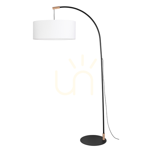 Check Brindille Floor Lamp, Oiled Oak/Black, White Lampshade, 1xE27, 94 cm