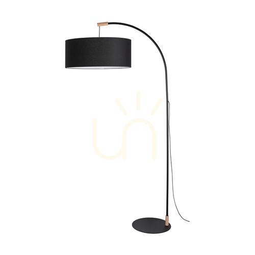 Check Brindille Floor Lamp, Oiled Oak/Black, Black Lampshade, 1xE27, 94 cm
