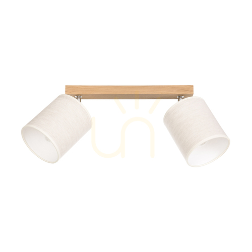 Check Dreva Ceiling Light, Oiled Oak, Beige Shade, 2xE27, 52 cm