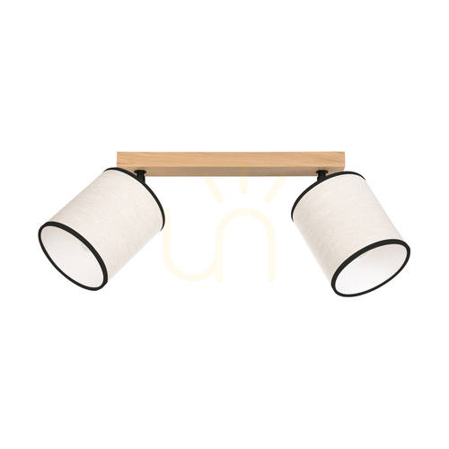 Check Dreva Ceiling Light, Oiled Oak, Beige-Black Shade, 2xE27, 52 cm