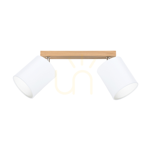 Check Dreva Ceiling Light, Oiled Oak, White Shade, 2xE27, 52 cm