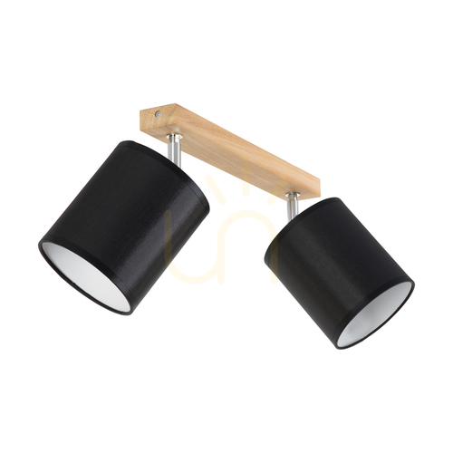 Check Dreva Ceiling Light, Oiled Oak, Black Shade, 2xE27, 52 cm