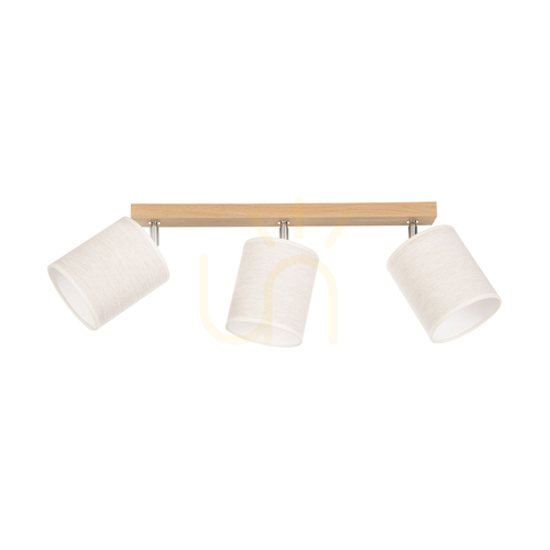 Check Dreva Ceiling Light, Oiled Oak, Beige Shade, 3xE27, 67 cm