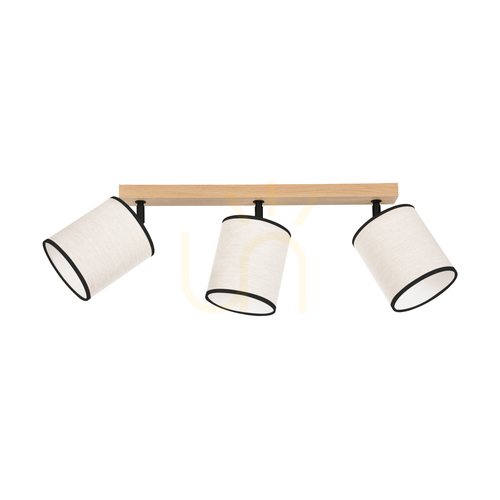 Check Dreva Ceiling Lamp, Oiled Oak, Beige-Black Shade, 3xE27, 67 cm