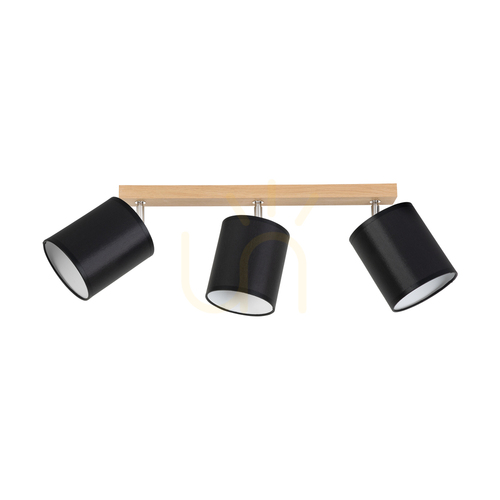 Check Dreva Ceiling Light, Oiled Oak, Black Shade, 3xE27, 67 cm
