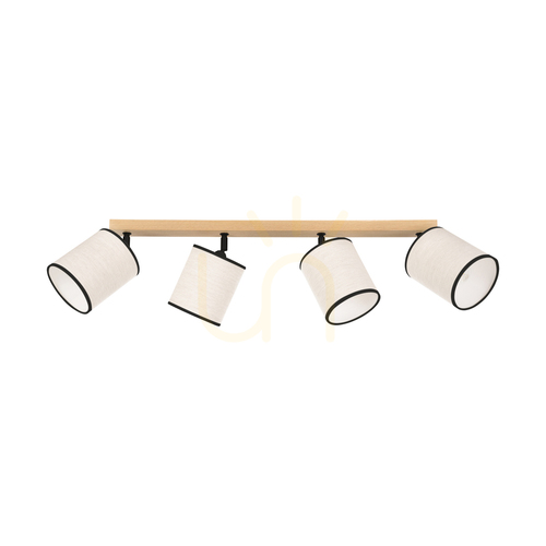 Check Dreva Ceiling Light, Oiled Oak, Beige-Black Shade, 4xE27, 90 cm