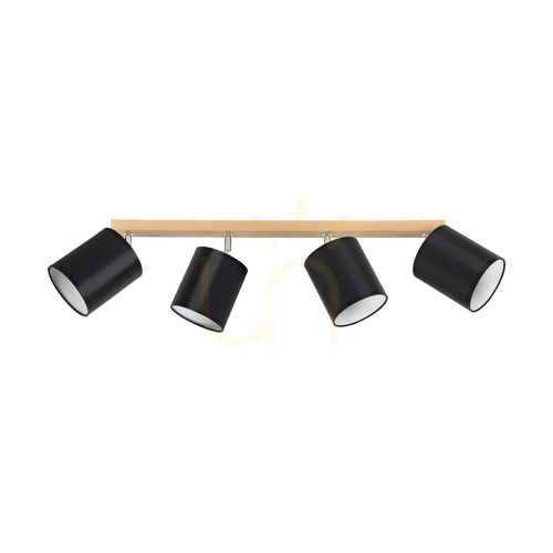 Check Dreva Ceiling Light, Oiled Oak, Black Shade, 4xE27, 90 cm