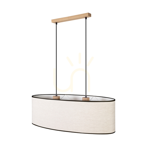 Check Dreva Pendant Light, Oiled Oak, Beige-Black Shade, 2xE27, 80 cm
