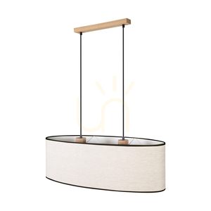 Dreva Pendant Light, Oiled Oak, Beige-Black Shade, 2xE27, 80 cm small 0
