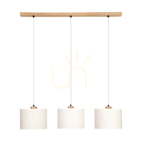 Check Dreva Pendant Light, Oiled Oak, Beige Shade, 3xE27, 100 cm
