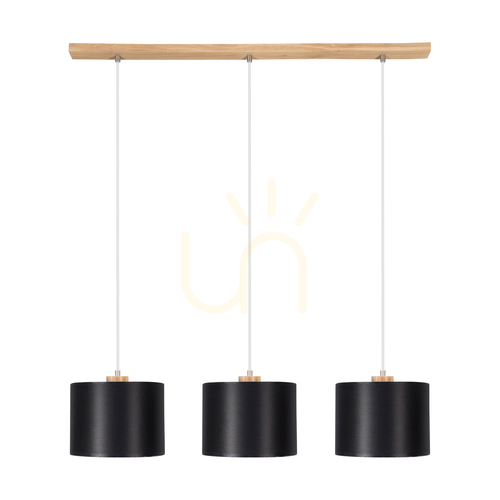 Check Dreva Pendant Light, Oiled Oak, Black Shade, 3xE27, 100 cm